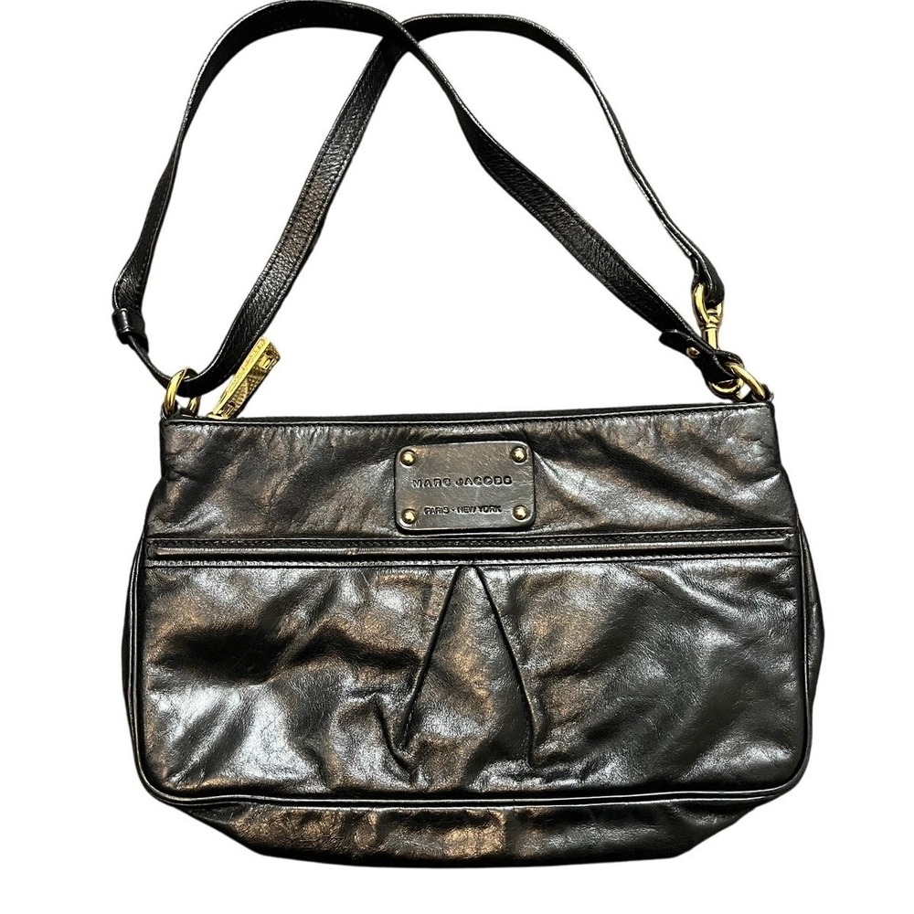 Marc Jacobs Crossbody Bag Womens OS Black Leather Gold Hardware Logo Plate